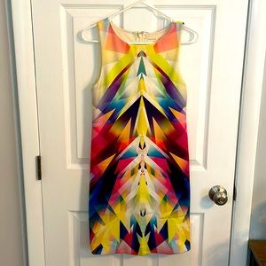 Nicole Miller Women’s 60s Retro Geometric Rainbow Fitted Sheath Cocktail Dress